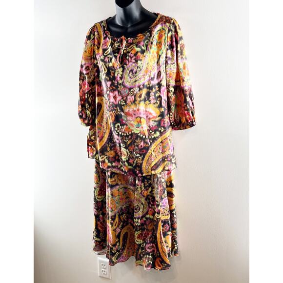 Ralph Lauren 100% Silk Paisley Matching Blouse and Midi Skirt Set Orange Small - Picture 12 of 13